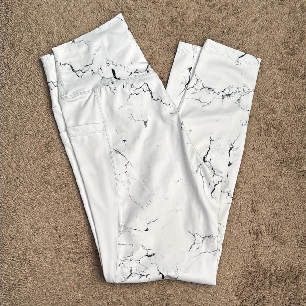 White Marble Print Leggings